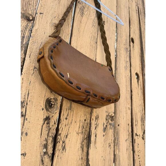 Vintage 70’s Leather Crossbody Boho Hippie Purse Handbag Painted Floral Design - Picture 13 of 13